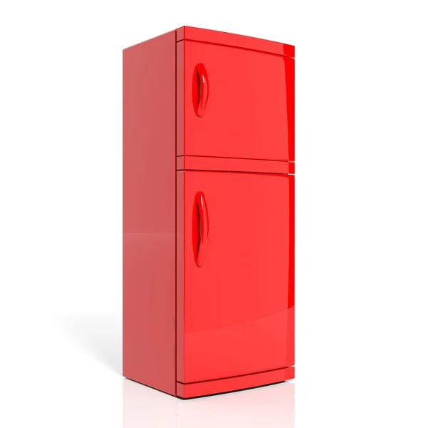 3D render of large red refrigerator isolated one white — Stock Photo, Image