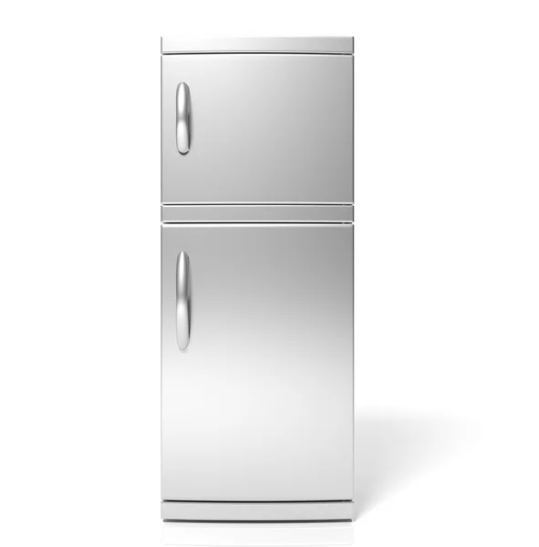 3D render van grote zilveren koelkast geïsoleerd een wit대형 실버 냉장고의 3d 렌더링 격리 한 화이트 — Stockfoto