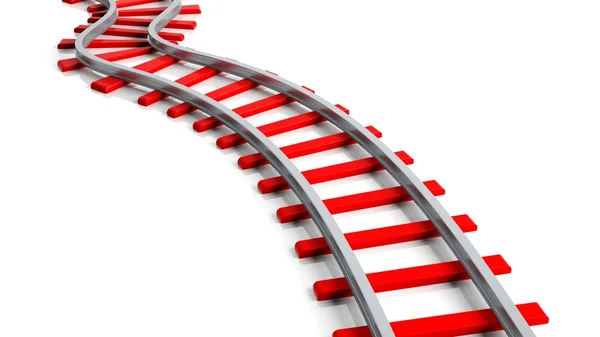 3D vykreslování červené železniční trať, izolovaných na bílém pozadí — Stock fotografie