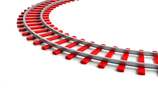 3D renderowania torów kolejowych czerwony, na białym tle — Zdjęcie stockowe