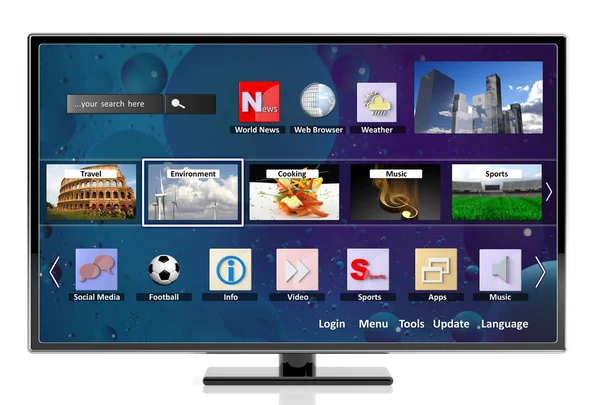 3D smart tv com ícones, isolado no fundo branco — Fotografia de Stock