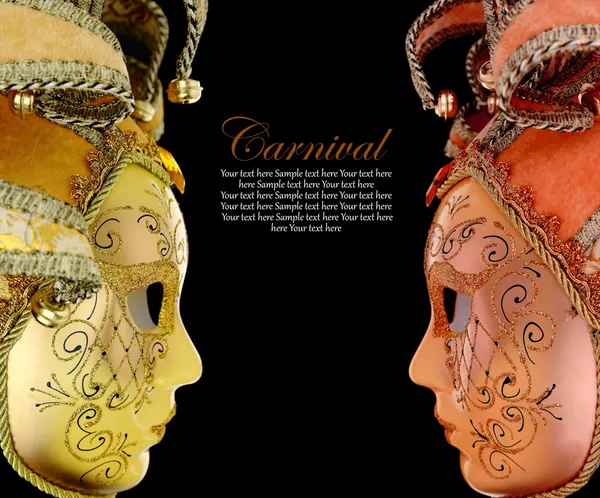 Vintage venetian carnival masks on black background — Stock Photo, Image