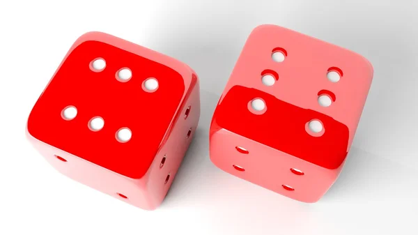 Two red dices of six isolated on white background — Stock Photo, Image