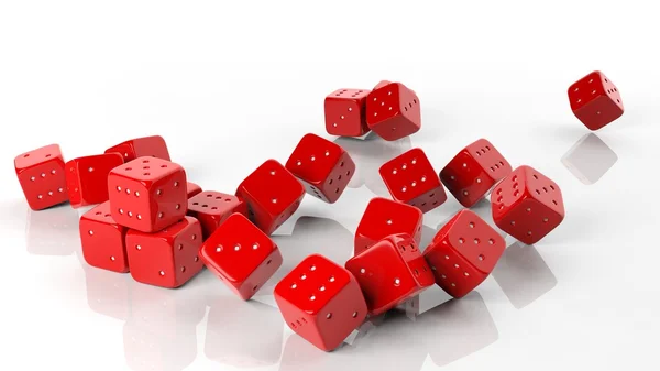 3D red rolling dice isolated on white background — Stock Photo, Image