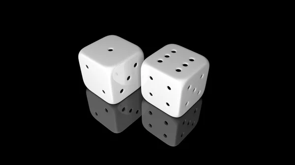 Two white dices isolated on black background — Stock Photo, Image