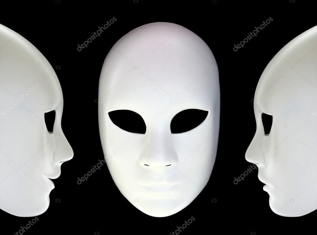 White masks on black background