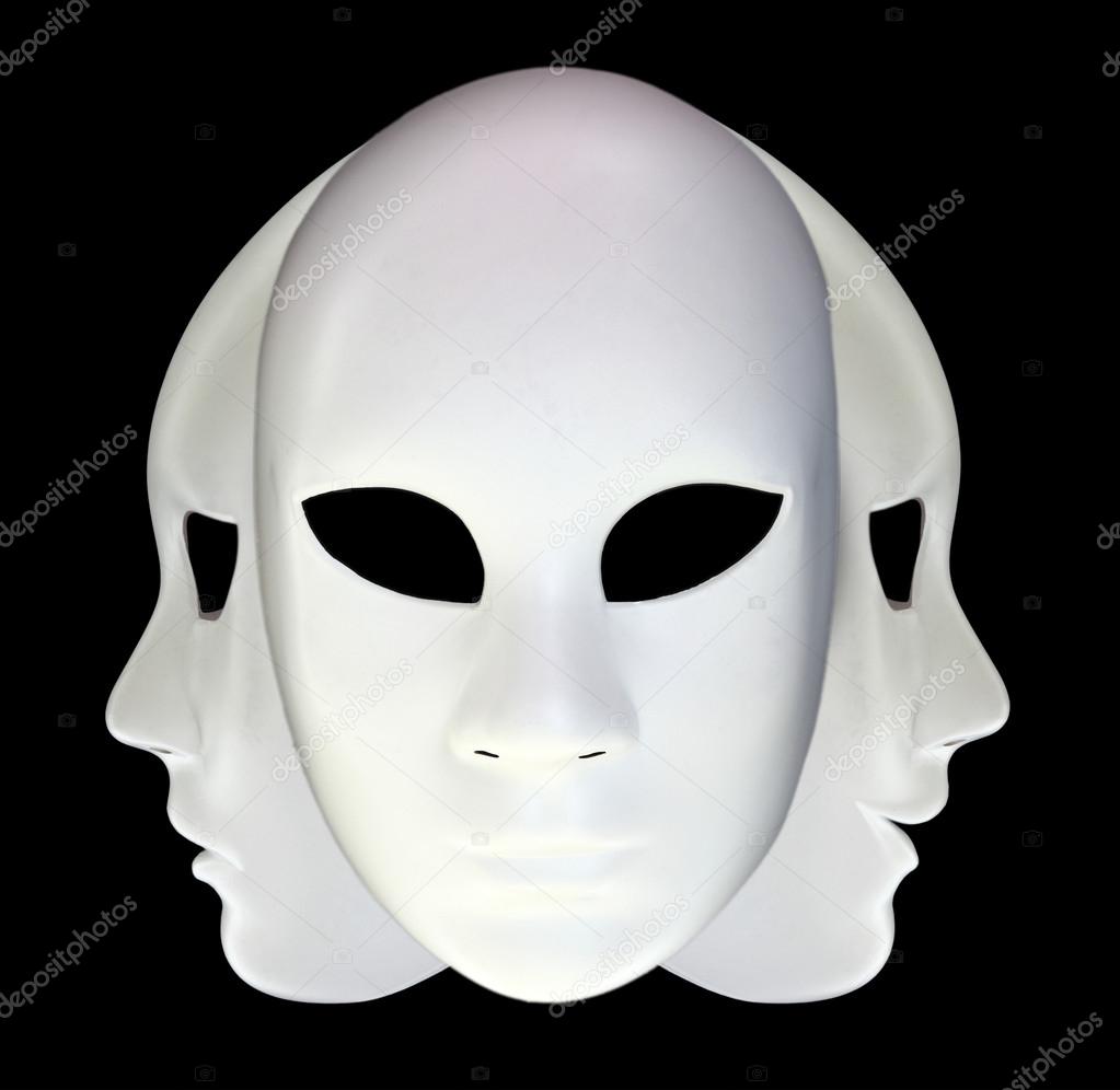 White masks on black background