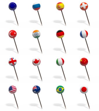 raptiyeler 3D set ile çeşitli ülkelerin bayrakları