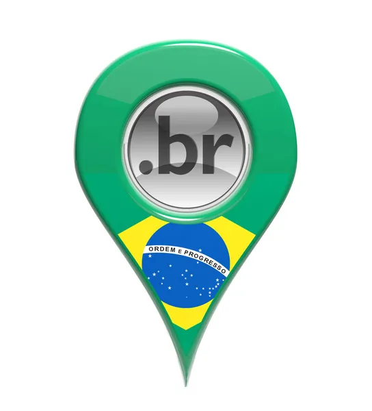 3D pin domain marker with Brazilian flag isolated — Stock Photo, Image