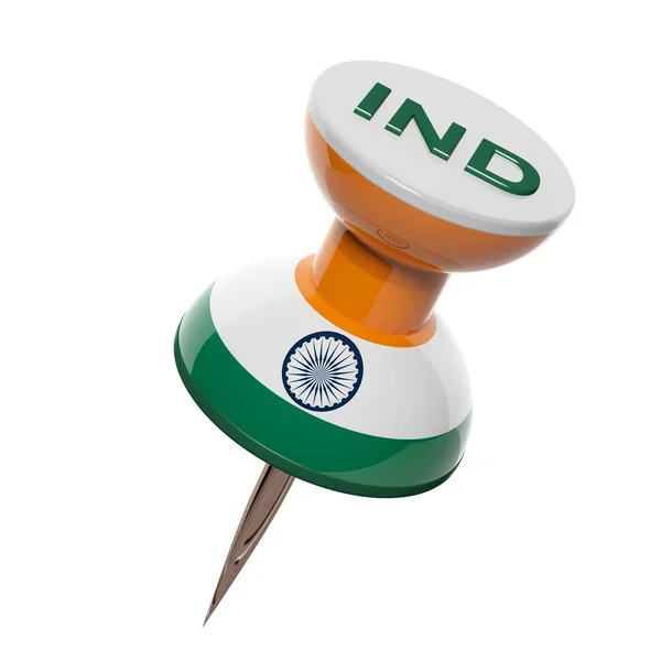 3D pushpin with flag of India isolated on white — Stock Photo, Image