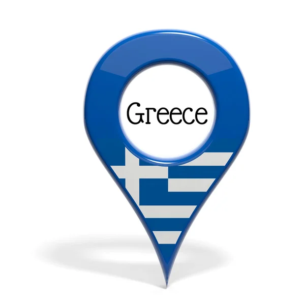 3D witryny pinpoint z flagą Grecji na białym tle — Zdjęcie stockowe