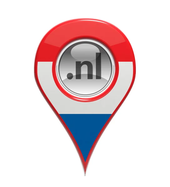 Marcatore di dominio pin 3D con bandiera olandese isolato — Foto Stock