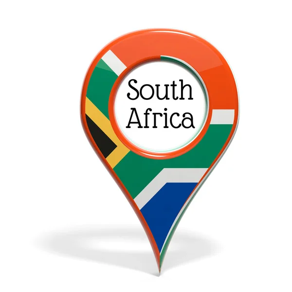 3D witryny pinpoint z Flaga Republiki Południowej Afryki na białym tle — Zdjęcie stockowe