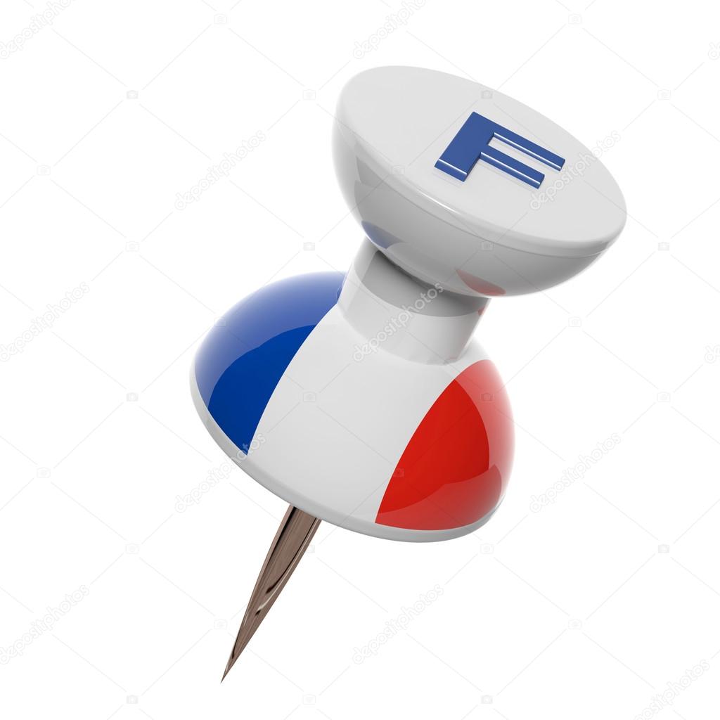 3D pushpin with flag of France isolated on white