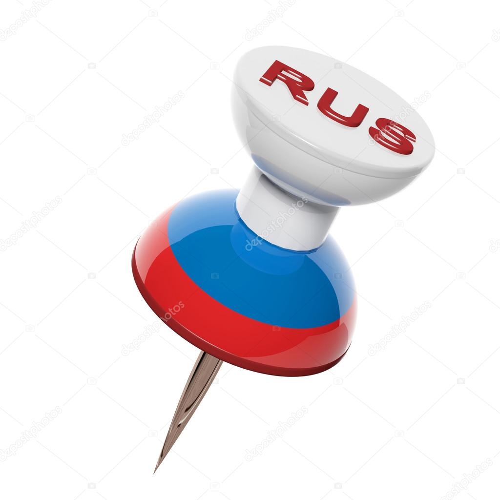 3D pushpin with flag of Russia isolated on white
