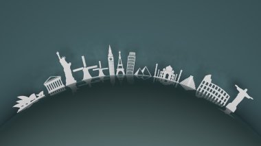 Dünyanın ünlü simge simgeler üzerinde eliptik yüzeye yansıması ile