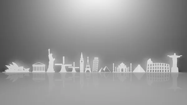 Worlds most famous landmarks icons on grey background — Stock Photo, Image