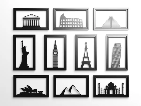 Collection of worlds most famous landmarks in frames — Stock Photo, Image