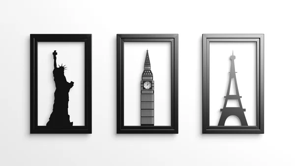 Set of worlds most famous landmarks in frames isolated — Stock Photo, Image