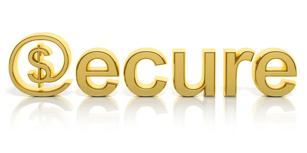 3D golden secure text and money online symbol isolated — Stock Photo, Image