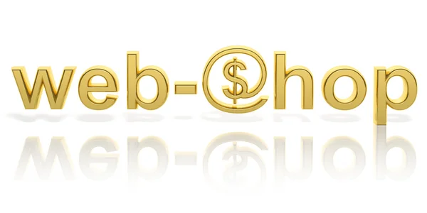 3D guld web-shop-text med web pengar symbol isolerade — Stockfoto
