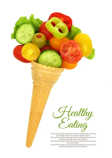 Fresh mixed vegetables on ice cream cone — Stock Photo, Image