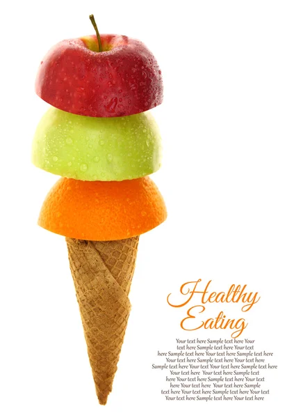 Fresh fruits on ice cream cup — Stock Photo, Image