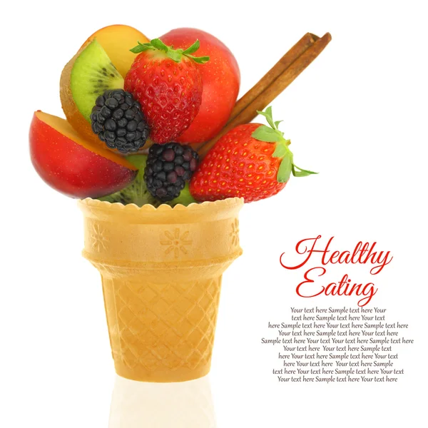 Fresh fruits on ice cream cup — Stock Photo, Image