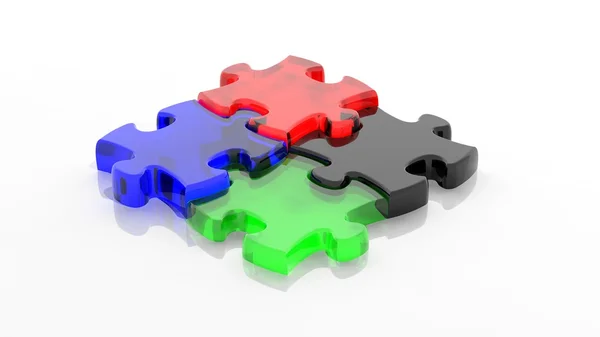 Colorful glass jigsaw puzzle pieces isolated on white background — Stock Photo, Image