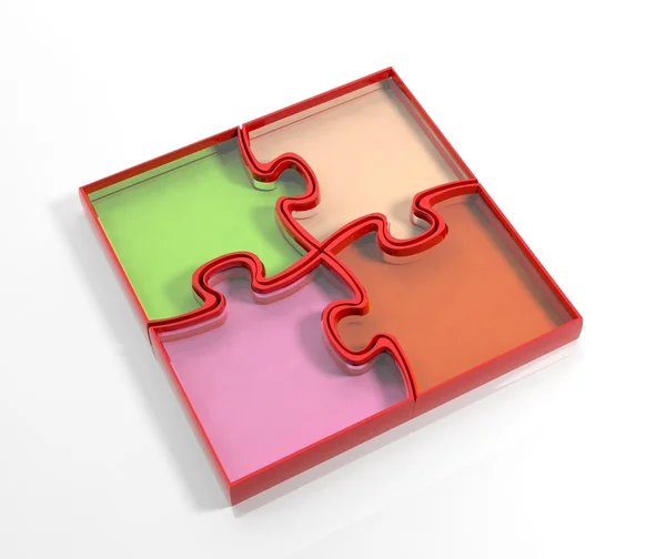 Glass colorful jigsaw puzzle pieces isolated on white background — Stock Photo, Image