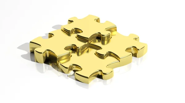 Beyaz arka plan üzerinde izole altın jigsaw puzzle parçaları — Stok fotoğraf