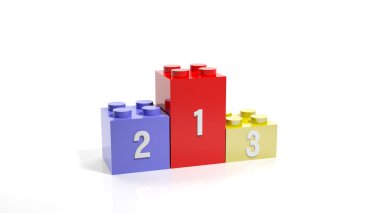 Beyaz arka plan üzerinde izole podyum olarak üç lego blokları