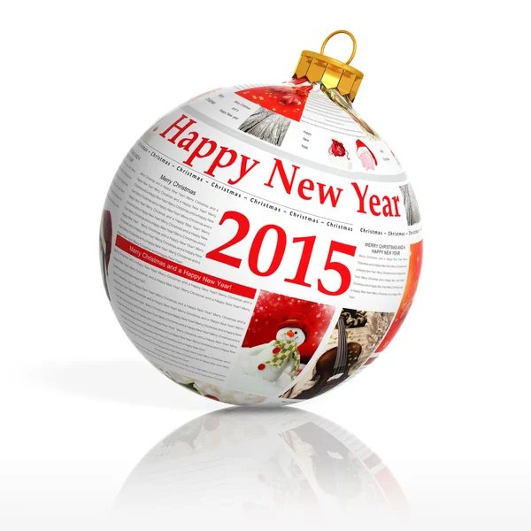 Beyaz arka plan üzerinde gazete mutlu yeni yıl 2015 topu — Stok fotoğraf
