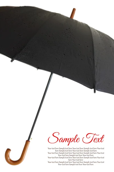 Grand parapluie noir avec gouttelettes de pluie isolé sur blanc — Photo