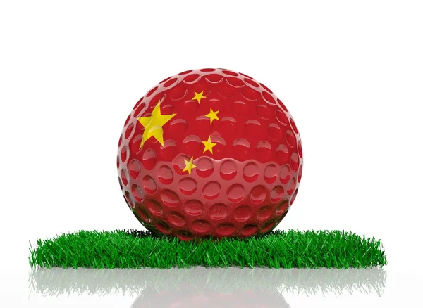 Golf ball with flag of China on green grass — Stock Photo, Image