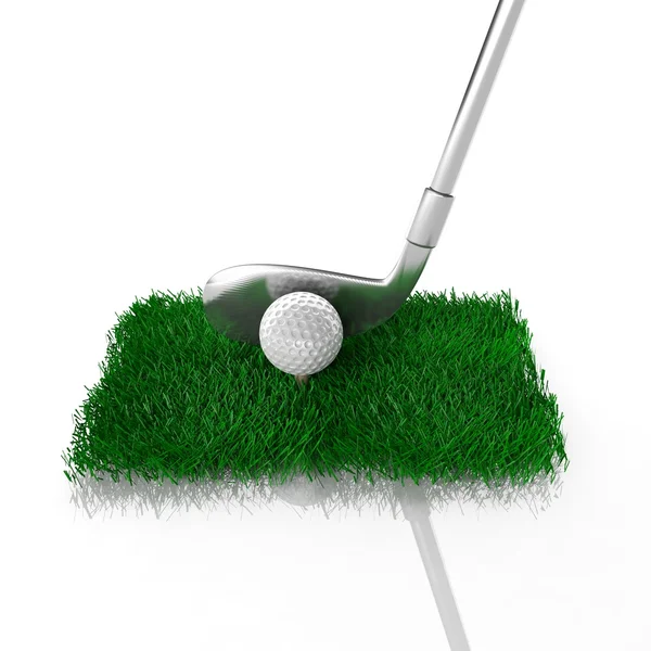 Golf club with ball on green patch of grass — Stock Photo, Image