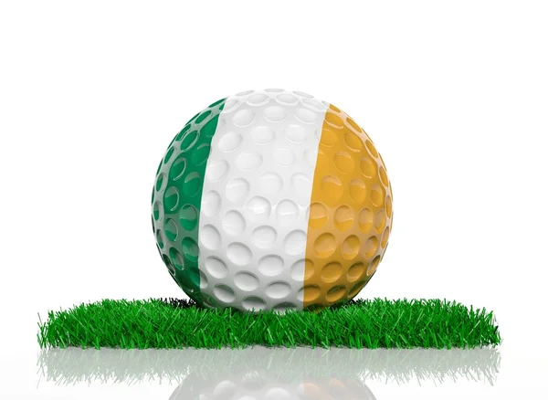 Golf ball with flag of Ireland on green grass — Stock Photo, Image