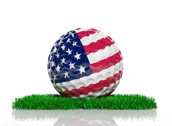 Μπάλα του γκολφ με σημαία των ΗΠΑ για την πράσινη χλόη — Φωτογραφία Αρχείου