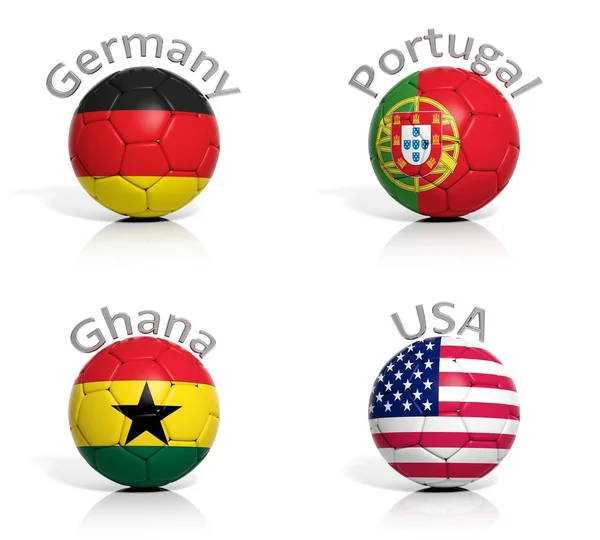 Group of soccer balls Germany,Portugal,Ghana,USA isolated — Stock Photo, Image