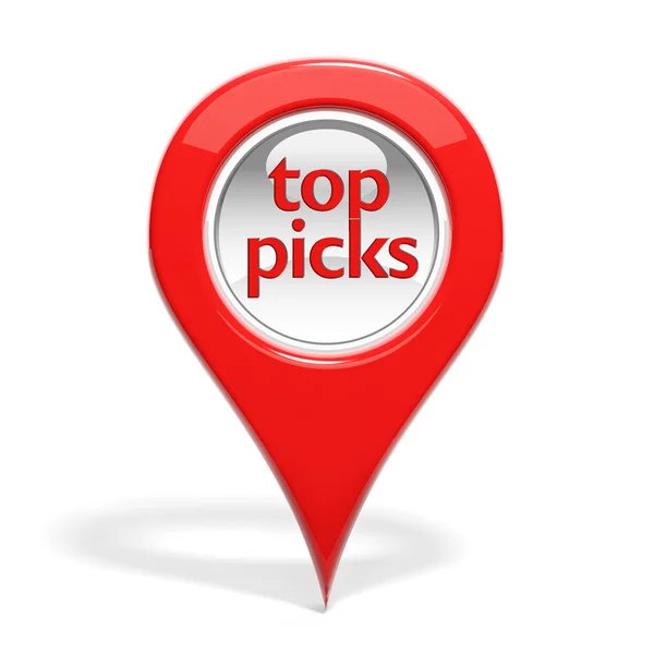 Rode ronde 3D-pin met "top picks" geïsoleerd — Stockfoto