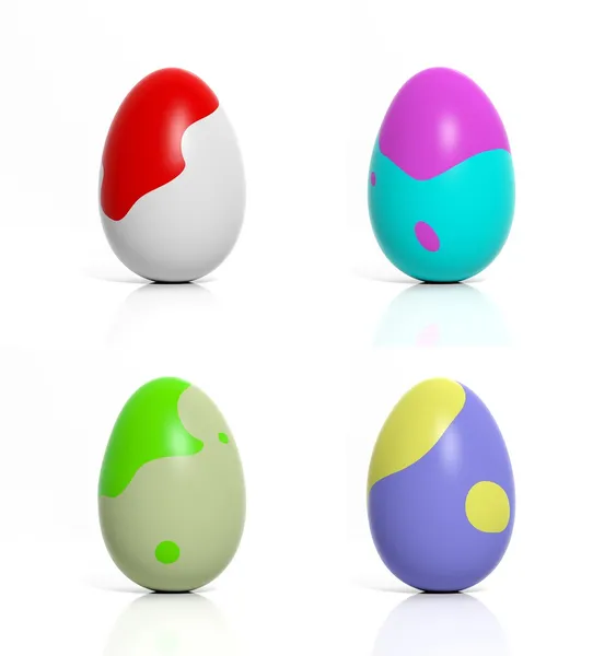 Four colored eggs with abstract shapes isolated on white — Stock Photo, Image