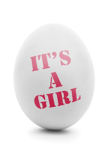 Kız pembe mesaj izole beyaz yumurta üzerinde — Stok fotoğraf