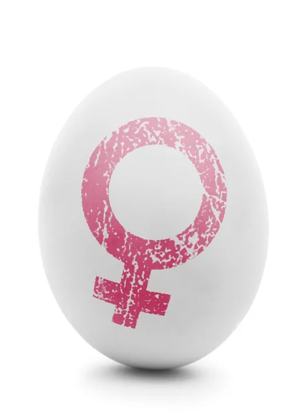 White egg with pink female symbol isolated on white — Stock Photo, Image