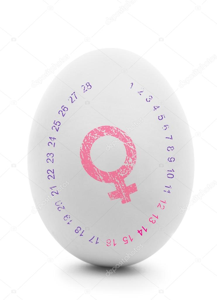 Pink female symbol on white egg isolated on white 