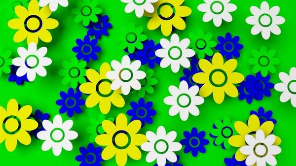Campo colorido com flores no fundo verde — Fotografia de Stock