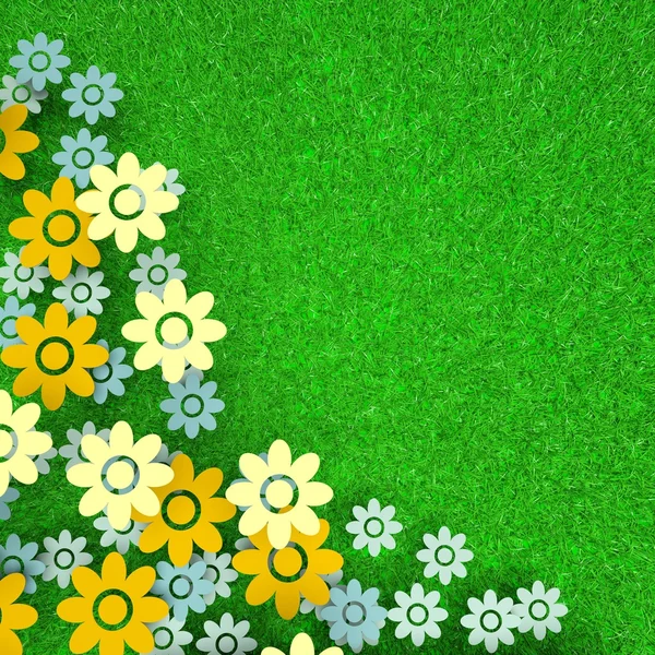 Bunte Feld mit Blumen auf grünem Gras Hintergrund — Stockfoto