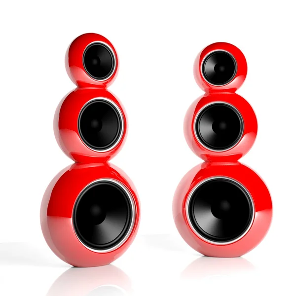 Dos altavoces triples rojos aislados en blanco — Foto de Stock