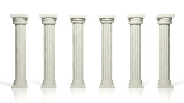 Antiguos pilares de mármol en una fila aislada en blanco — Foto de Stock