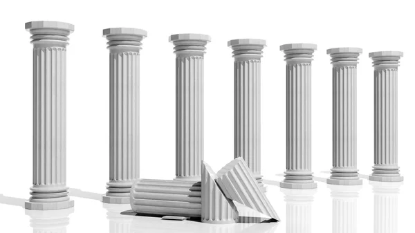 Antichi pilastri di marmo in fila isolati su bianco — Foto Stock