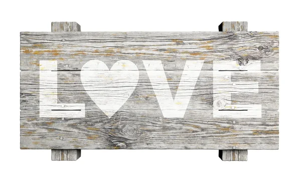 Old wooden sign with LOVE text isolated on white — Stock Photo, Image